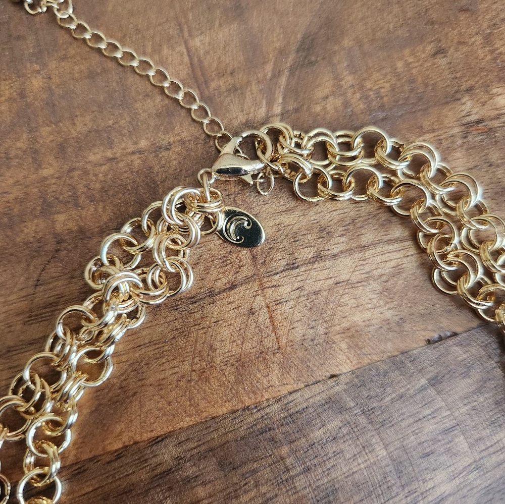 Charming Charlie Gold and Blue Necklace and Earring Set - Picture 4 of 4